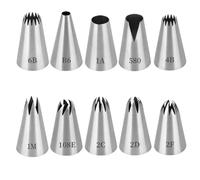 Lot de 10 Grosse Douille Patisserie Professionnelles (1M, 1A, 2D, 580, 108E, 2F, R6, 6B, 2C et 4B) pour Décorer vos Gâteaux, Cupcakes, Gâteaux et Biscuits, DIY Cupcake et Muffins Gâteaux