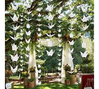 Lot de 10 guirlandes de grues en papier origami blanc préfabriquées de grande taille pour décorations de fête de mariage rustiques - Grues origami pliées pour enfants