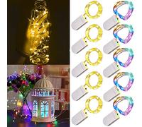 Lot de 10 guirlandes lumineuses LED à piles 1m 10 LED fil d'argent multicolore et blanc chaud étanche étoile bouteille guirlande lumineuse pour Noël fête de mariage chambre décoration intérieure