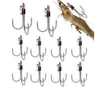 Lot de 10 hameçons à crevettes - En acier - Triple hameçon - Accessoires de pêche pour sandre, truite, pêche au lancer, jiggen, pêche à la traîne - Lac - Rivière - Jour de nuit - jetée d'eau plate