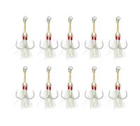Lot de 10 Hameçons d'assistance à la Pêche, Hameçons d'assistance au Jigging Double, Assist Hook Remplacement avec Pompon Lumineux pour la Pêche en Mer et Shore Vertical