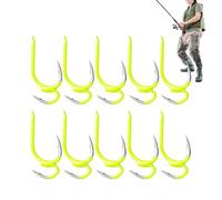 Lot de 10 hameçons doubles avec tige ouverte et ardillon | Hameçons pour poisson chat en acier à haute teneur en carbone pour lac, étang, bar, truite, poisson, chat, perche, soleil