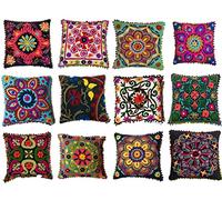 Lot de 10 housses de coussin Suzani brodées modernes pour canapé, décoration d'intérieur (40,6 x 40,6 cm) par Arise Export