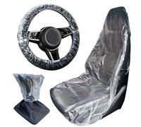 Lot de 10 housses de siège de voiture jetables en plastique transparent, 10 housses de volant, 10 housses de levier de vitesses, protection imperméable pour siège de véhicule