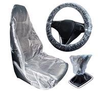 Lot de 10 housses de siège de voiture jetables en plastique transparent imperméables et anti-poussière avec 10 housses de volant jetables et housses de levier de vitesse anti-saleté