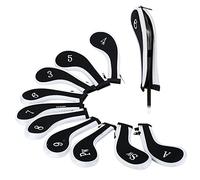 Lot de 10 housses de tête de club de golf avec fermeture éclair, adaptées à toutes les marques, Taylormade, Callaway, Ping, Cobra, Nike, etc., noir/blanc