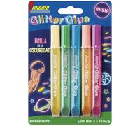 LOT de 10 Imedio Colle Pailletée Glow in the Dark Pack de 5 Tubes de Colle Pailletée 10 ml - Brille dans le Noir - Pour Différents Matériaux - Tube