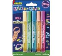 LOT de 10 Imedio Colle Pailletée Glow in the Dark Pack de 5 Tubes de Colle Pailletée 10 ml - Brille dans le Noir - Pour Différents Matériaux - Tube