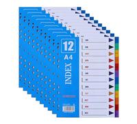 Lot de 10 intercalaires A4 en plastique pour classeurs à anneaux de 1 à 12 mois avec 11 trous et liste de contenu, intercalaires multicolores pour classeurs à levier, parfaits pour le bureau, l'école