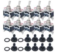 Lot de 10 interrupteurs à bascule en métal 15 A 250 V 20 A 125 V SPST 2 pôles ON-OFF, SPDT 3 broches ON-OFF - ON - UN interrupteur à bascule haute performance avec capuchon de protection étanche (1122