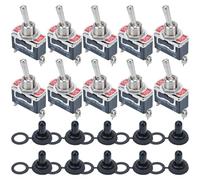 Lot de 10 interrupteurs à bascule en métal 15 A 250 V 20 A 125 V SPST 2 pôles ON-OFF, SPDT 3 broches ON-OFF - Un interrupteur à bascule haute performance avec capuchon de protection étanche (1121 3