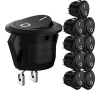 Lot de 10 interrupteurs à bascule ronds marche/arrêt - Noir - AC 6 A/250 V 10 A/125 V SPST 2 broches - Bouton pression à verrouillage - Interrupteur automobile pour voiture, bateau, maison