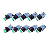 Lot de 10 interrupteurs à bouton à tête plate BEM38 11D à réinitialisation automatique - Diamètre de montage 22 mm - Indicateur lumineux vert - Configuration 1 marche/arrêt - (Feu vert)