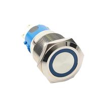 Lot de 10 interrupteurs à bouton-poussoir à tête plate en métal, 19 mm, DPDT, anneau lumineux LED rouge, 2NO/2NC, 12 V(Momentary)
