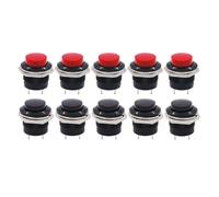 Lot de 10 interrupteurs momentanés à bouton-poussoir momentané - 16 mm - Rouge et noir - 3 A 250 V CA - 2 pôles - Mini interrupteur rond auto-réinitialisable