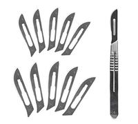 Lot de 10 lames de scalpel chirurgical en acier carbone + 1 manche épais pour réparation de cutter PCB
