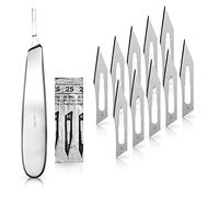 Lot de 10 lames de scalpel en forme de figurine 25 en acier carbone - Lames de rechange emballées individuellement stériles + 1 May - Support scalpel avec poignée creuse ronde - Acier inoxydable.