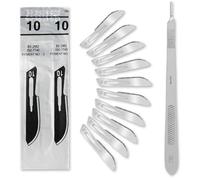 Lot de 10 lames de scalpel figure 10 lames de rechange emballées individuellement stériles + 1 support de scalpel Shehadeh de 21 cm de long en acier inoxydable