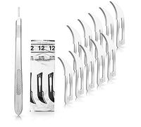 Lot de 10 lames de scalpel Figurine 12 en acier carbone - Lames de rechange emballées individuellement stériles + 1 support de scalpel - Manche de 21 cm de long - Acier inoxydable