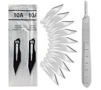 Lot de 10 lames de scalpel stériles 10A en acier au carbone - Lames de rechange + 1 support Shehadeh - Avec manche de 13 cm de long avec échelle de mesure en cm - Acier inoxydable