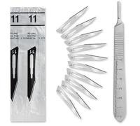 Lot de 10 lames de scalpel stériles Figure 11 en acier au carbone - Lames de rechange + 1 support Shehadeh - Avec manche de 13 cm de long avec échelle de mesure en cm - Acier inoxydable