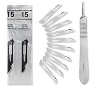Lot de 10 lames de scalpel stériles Figure 15 en acier au carbone - Lames de rechange + 1 support Shehadeh - Acier inoxydable