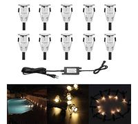 Lot de 10 Lampe de Spot LED Mini Ø18mm Eclairage encastré Inox pour Terrasse Enterré Plafonnier, IP67 Etanche DC12V Lumière Extérieure pour Chemin Escalier Paysage Etape (Blanc Chaud)