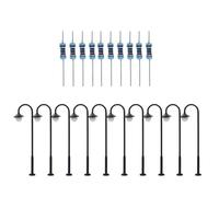 Lot de 10 lampes LED pour modélisme ferroviaire 1:160 pour réverbère à tête ronde de 4,5 cm, compatible avec l'échelle HO/N, 12 V-18 V AC/DC, courant de fonctionnement 20 mA, lampadaires colonnes