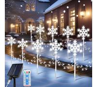 Lot de 10 Lampes Solaires de Noël pour Allée, LED Lumières Solaires en Forme de Flocon de Neige avec Télécommande, 8 Modes Decoration Noël Exterieur Solaire Étanche, pour Jardin, Cour, Pelouse