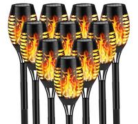Lot de 10 lampes solaires d'extérieur avec flamme vacillante pour décoration de jardin - Torches Tiki étanches pour extérieur, cour, allée, pelouse, patio, décorations d'Halloween