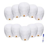 Lot de 10 lanternes célestes chinoises à libérer, matériau 100 % biodégradable, aucun assemblage nécessaire pour anniversaire, mariage, funérailles, Noël pour faire des vœux Blanc