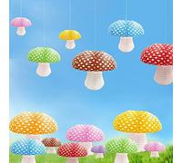 Lot de 10 lanternes en papier champignon pour décoration de fête d'anniversaire sur le thème de la jungle et des merveilles 3D à suspendre pour fête prénatale, chambre d'enfant, jardin, décoration de