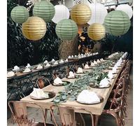 Lot de 10 lanternes en papier vert sauge à suspendre, abat-jour rond blanc pour mariage, fête prénatale, révélation du sexe, décorations de fête d'anniversaire