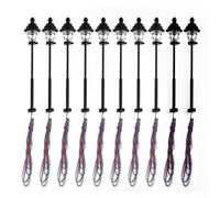 Lot de 10 lanternes LED blanc chaud de 45 mm pour modélisme ferroviaire, construction en métal et plastique, alimentation 3 V CC/AC avec résistances série pour compatibilité avec transformateur 12-16