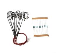 Lot de 10 lanternes LED HO Gauge 1:87 63 mm en métal et plastique blanc chaud pour modélisme ferroviaire bonsaï avec puissance 3 V et résistances pour conversion 12-16 V
