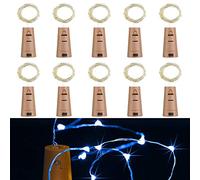 Lot de 10 LED Bouteille Guirlande Liège Lampes, RcStarry 2M 20 LED Lampes de Bouteille,Argenté Fil Guirlandes Lumineuses pour DIY Décorer Fête, Barbecue, Jardin, Chambre, Noël, Halloween (Bleu)