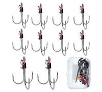 Lot de 10 leurres de crevettes triple hameçons en acier - Accessoires de pêche pour truite d'eau douce, perche, rivière, lac, pêche côtière, trolling, pêche au lancer, jour nuit