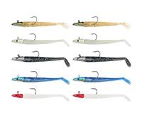 Lot de 10 Leurres de Pêche Souples avec Crochet Simple, Appâts de Pêche en Mer, Cuillères à Écailles, Adaptés pour l'Eau Salée et Douce (11 cm)