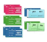 Lot de 10 livres, double numéros, 1 à 100, 3 couleurs, 5 x 10 cm, pour tombola, tombola, tombola, feuilles numérotées, marques de vestiaire, perforation, double numéro, bleu, vert, rose