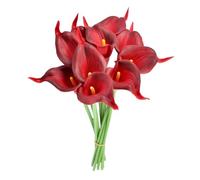 Lot de 10 magnifiques fleurs de lys calla artificielles pour décoration de la maison, 34 cm, créez de superbes centres de table pour toutes les occasions (rouge vin)