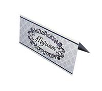 lot de 10 MARQUES PLACES CARTONNES ARABESQUE personnalisée avec votre texte pour mariage couleur noir et blanc - ballotin à dragées design et moderne