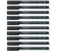Staedtler Lumocolor Marqueur permanent Lot de 10 Noir Taille M imperméable résistant aux frottement rapide sec CD/DVD OHP
