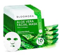 Lot de 10 Masque Visage Aloe Vera + Collagen - Masque Hydratant pour Peau Apaisée & Rafraîchie, Masques Pour le Visage Doux & Ultra-Hydratants, Convient aux Femmes et aux Hommes