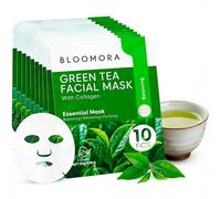 Lot de 10 Masque Visage Thé Vert + Collagen - Masque Hydratant pour Peau Fraîche & Équilibrée, Masques Pour le Visage Doux & Ultra-Hydratants, Convient aux Femmes et aux Hommes