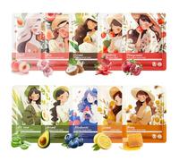 Lot de 10 masques faciaux en tissu avec extraits de fruits et de plantes, masque hydratant anti-âge, masque facial pour femmes et enfants, adolescentes, filles