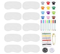 Lot de 10 masques pour les yeux de sommeil, 8 crayons de couleur, 12 autocollants en tissu brodés, 1 kit de couture, masques pour les yeux pour les jeux, masques pour les yeux à faire soi-même