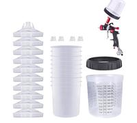 Lot de 10 mélangeurs transparents avec couvercles et bouchons | Kit de mesure de pulvérisation pneumatique pour voiture, camion, SUV, peinture, réparation, détails
