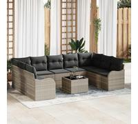 Lot de 10 meubles de jardin modulaires en rotin gris clair, canapé de jardin avec coussins en polyester et compartiments de rangement, acier revêtu par poudre, design rectangulaire pour jardin