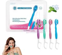 Lot de 10 mini brosses à dents jetables 5 en 1 avec fil dentaire, médiator et gratte-langue, soins bucco-dentaires portables pour le travail de voyage (saveurs mélangées, 10 pièces)