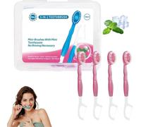 Lot de 10 mini brosses à dents jetables 5 en 1 avec fil dentaire, médiator et gratte-langue, soins bucco-dentaires portables pour voyage et travail (saveur pêche, 10 pièces)